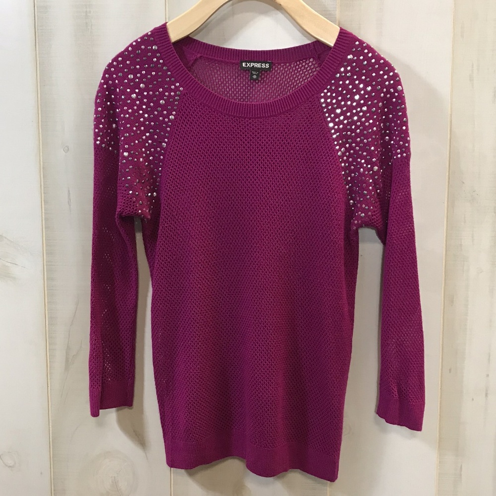 Express Fuchsia Purple Silver Studded Sweater XS